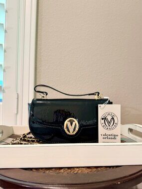 Valentino Orlandi Glossy Black Shoulder Bag